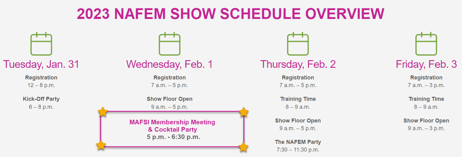 NAFEM 23 Schedule with MAFSI Membership Meeting